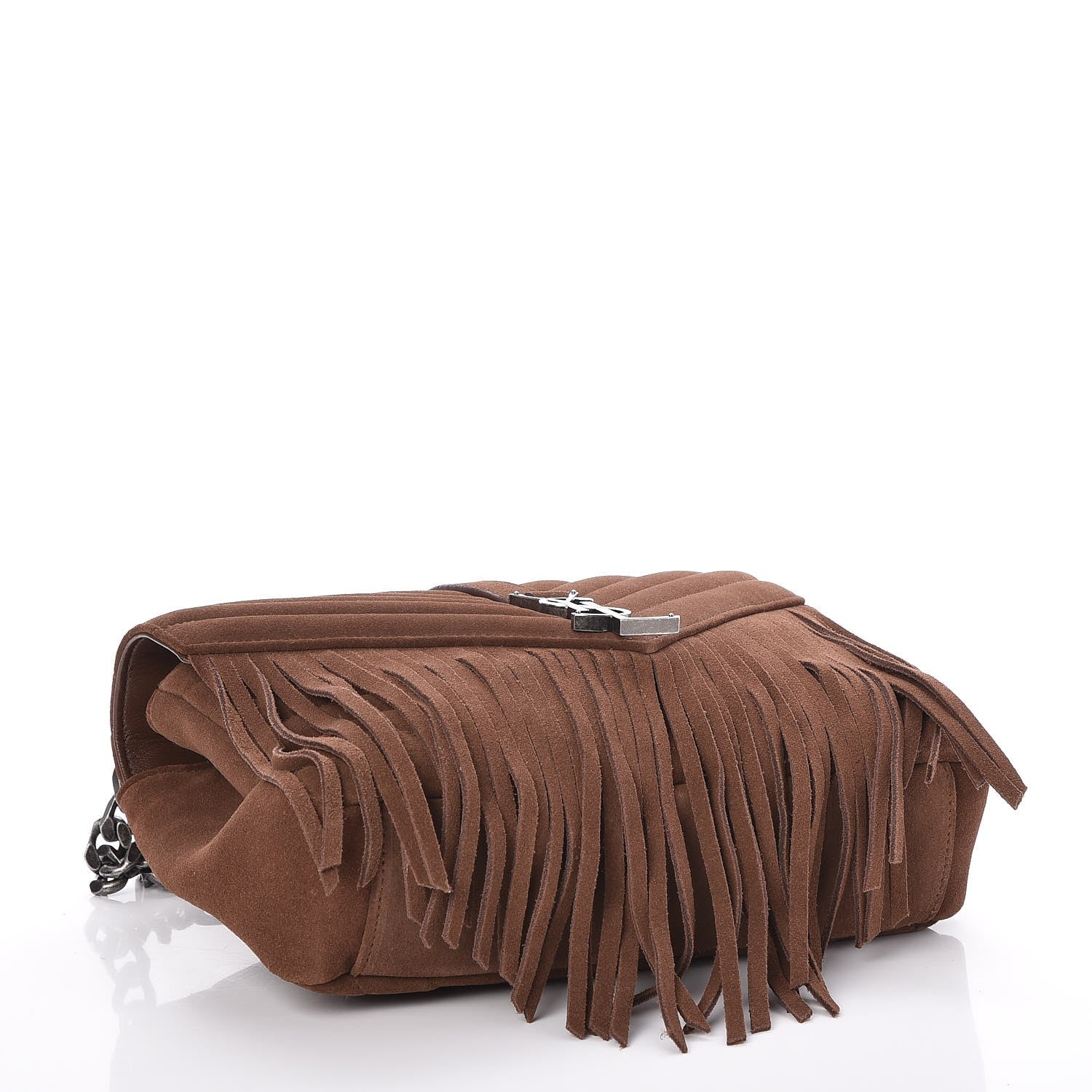 Saint Laurent Suede Matelasse Chevron Fringe Monogram Medium College Bag Marron Clair 4 of 7