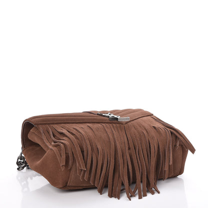 Saint Laurent Suede Matelasse Chevron Fringe Monogram Medium College Bag Marron Clair 4 of 7