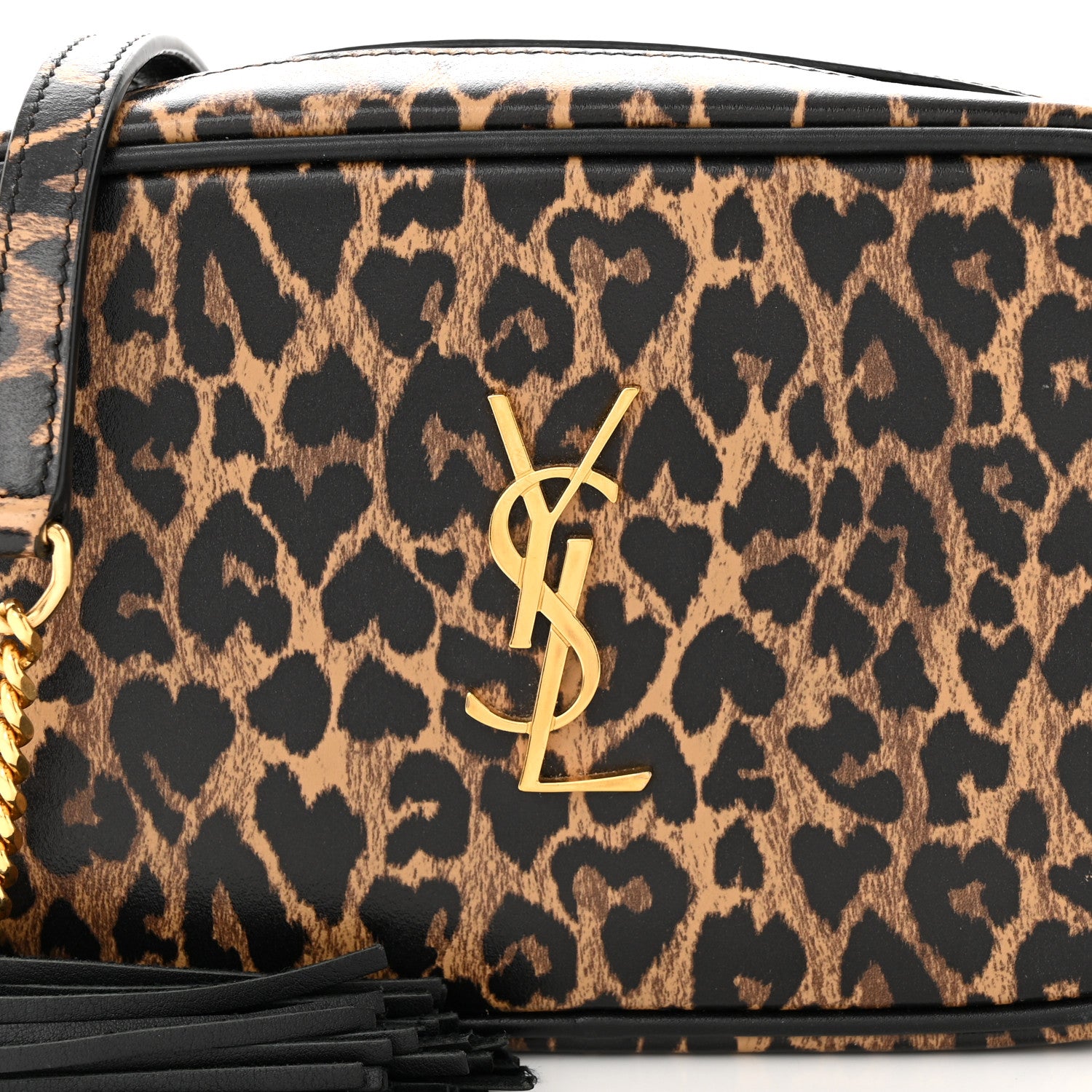 Saint Laurent Calfskin Heart Leopard Print Monogram Mini Lou Camera Bag Toffee 8 of 10