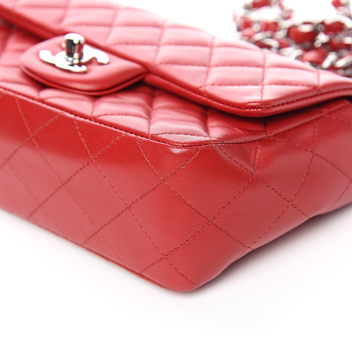 Lambskin Quilted Mini Rectangular Flap Red