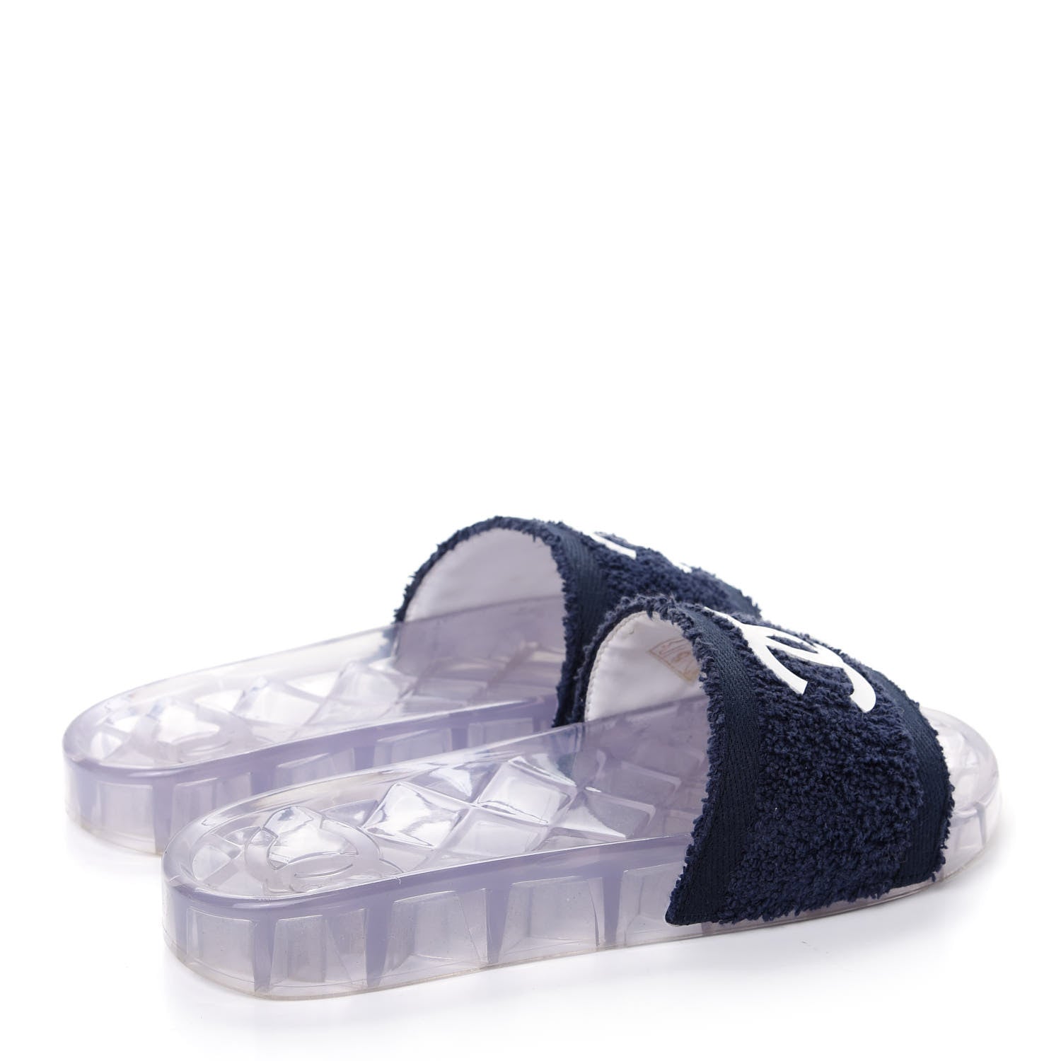 Chanel PVC Transparent Fabric CC Flat Slide Sandals 37 Navy 4 of 9
