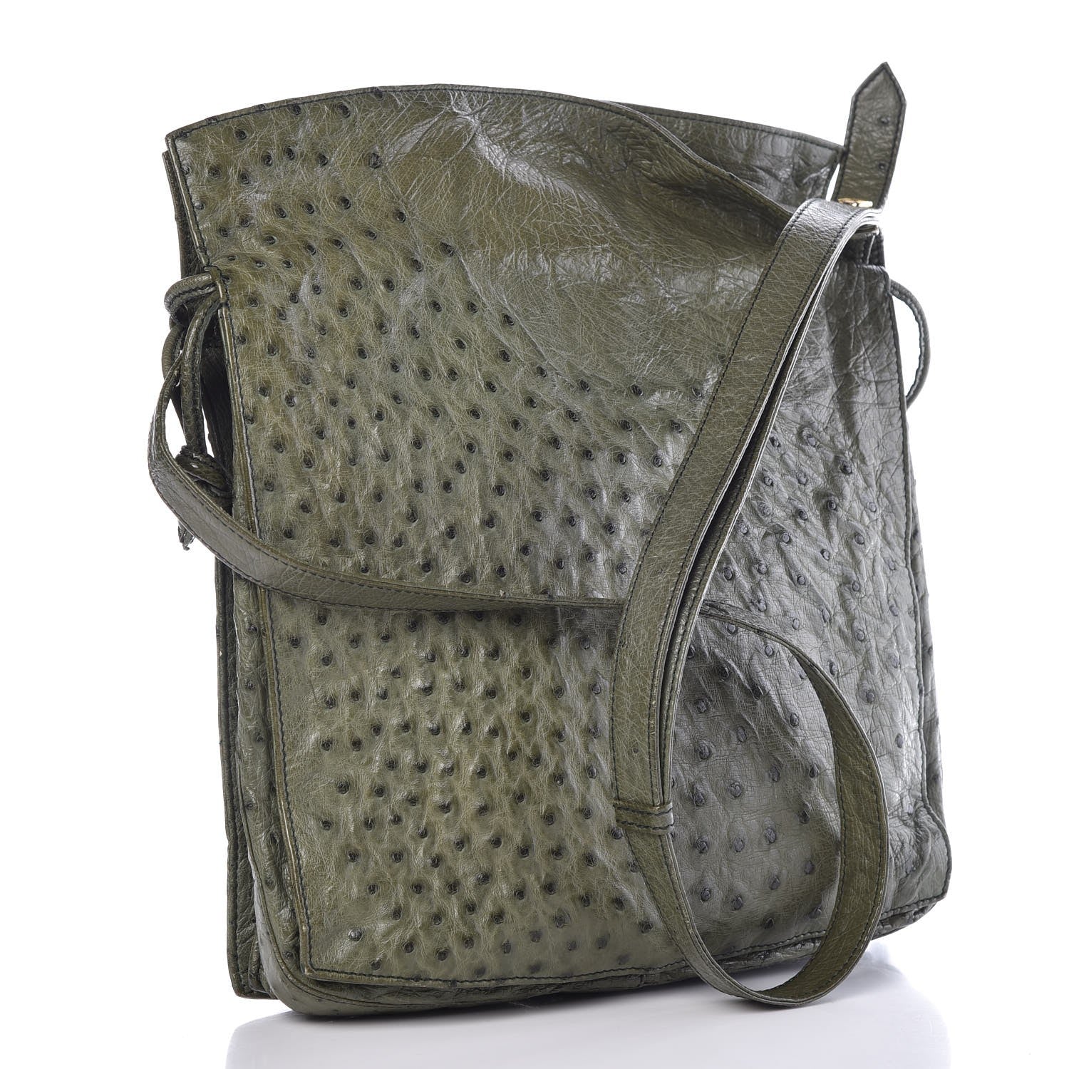 Loewe Ostrich Drawstring Flamenco Shoulder Bag Green 3 of 11