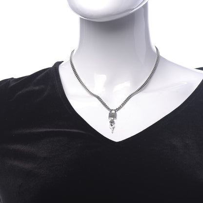 Christian Dior Metal Lock and Key Necklace Silver 2 of 7