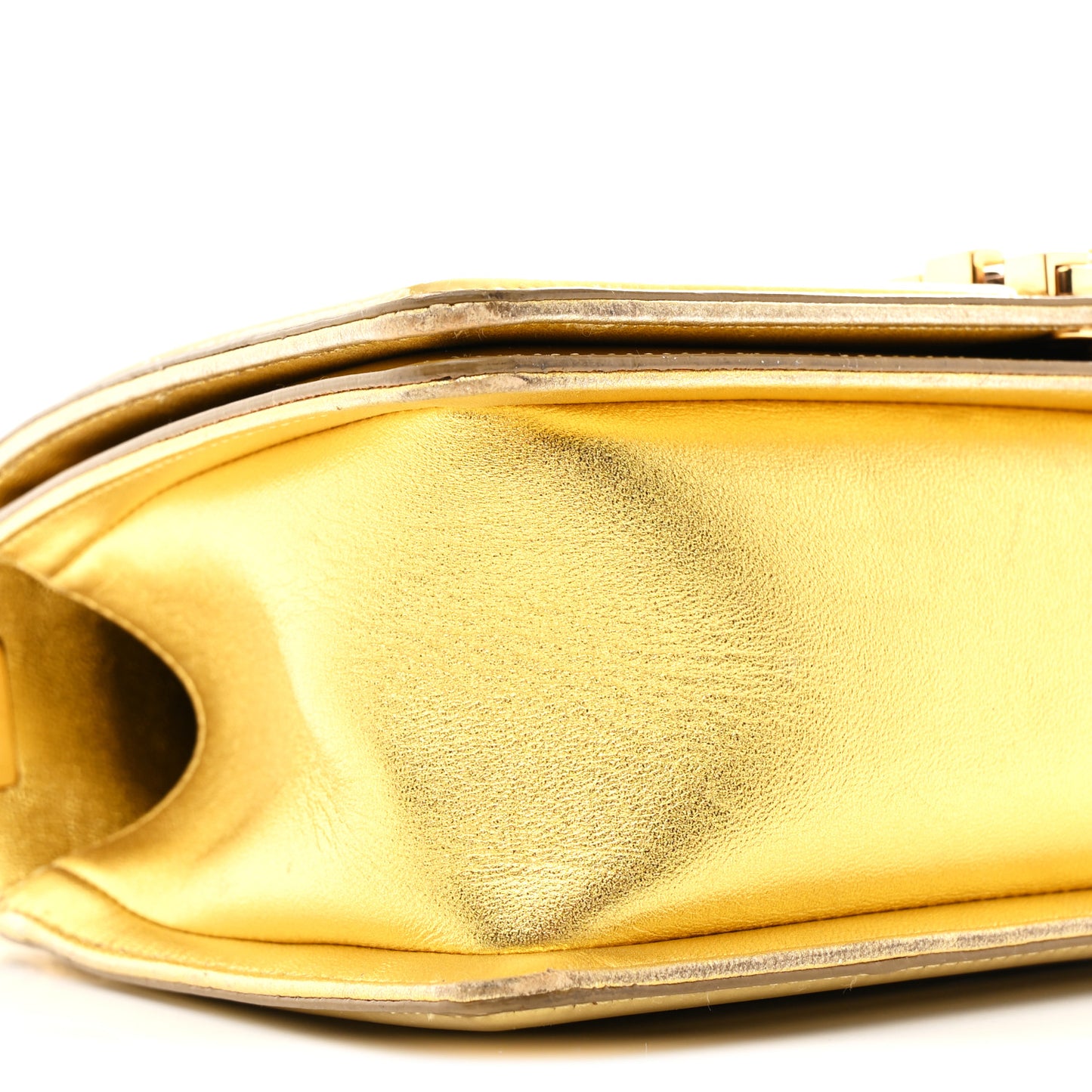 Metallic Patent Calfskin Quilted Medium Boy Flap Gold