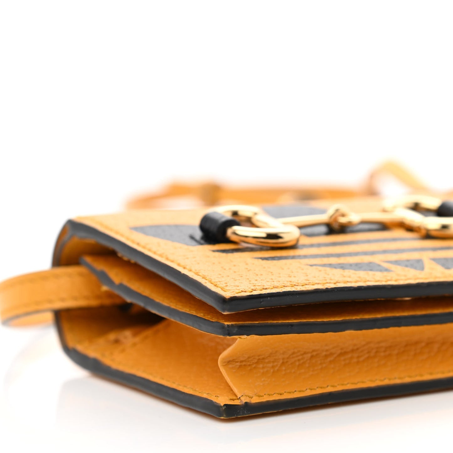 X ADIDAS Textured Dollar Calfskin Trefoil Horsebit 1955 Card Case Wallet With Strap Crop Black