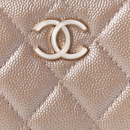 Chanel Iridescent Caviar Quilted Zip Coin Purse Beige 9 of 10