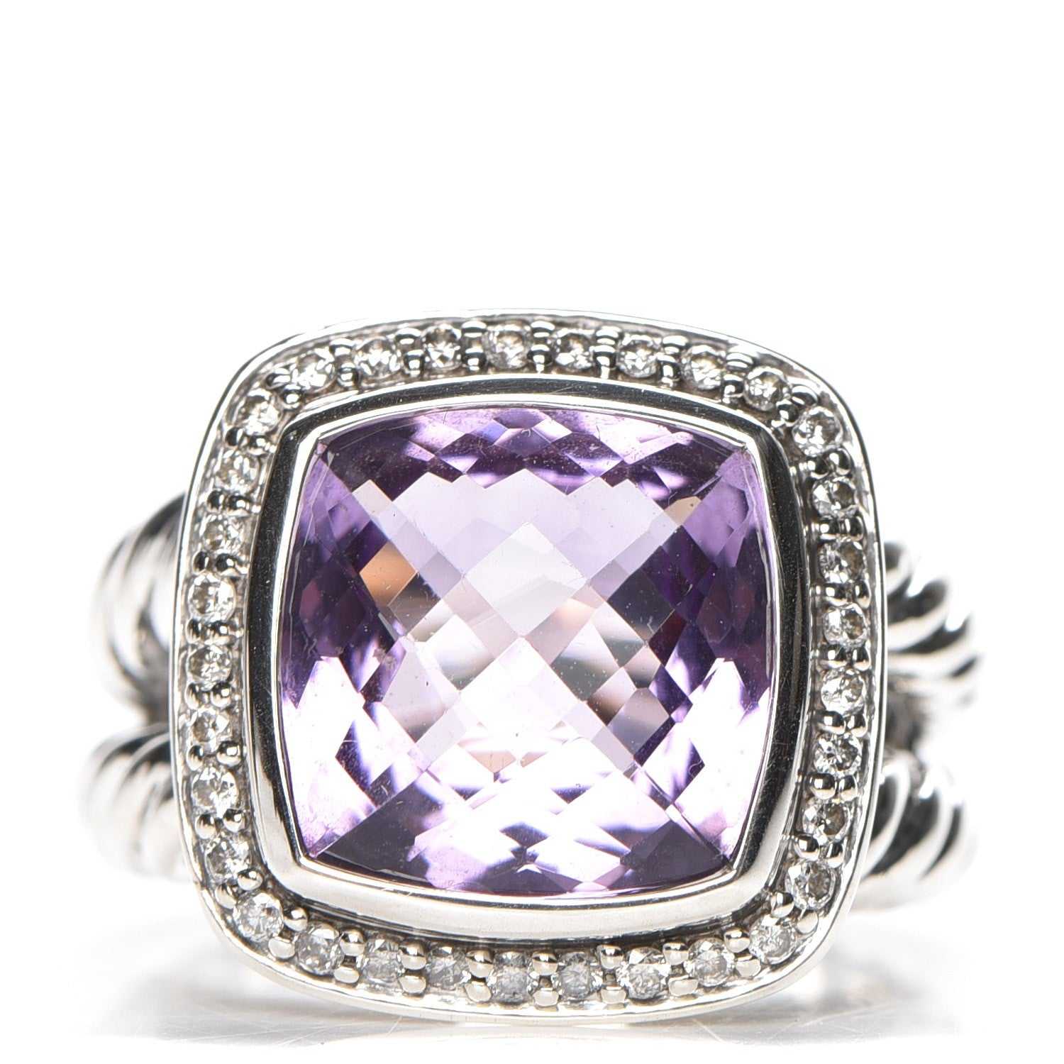 David Yurman Sterling Silver Diamond Amethyst 11mm Albion Ring 51.5 6 1 of 6