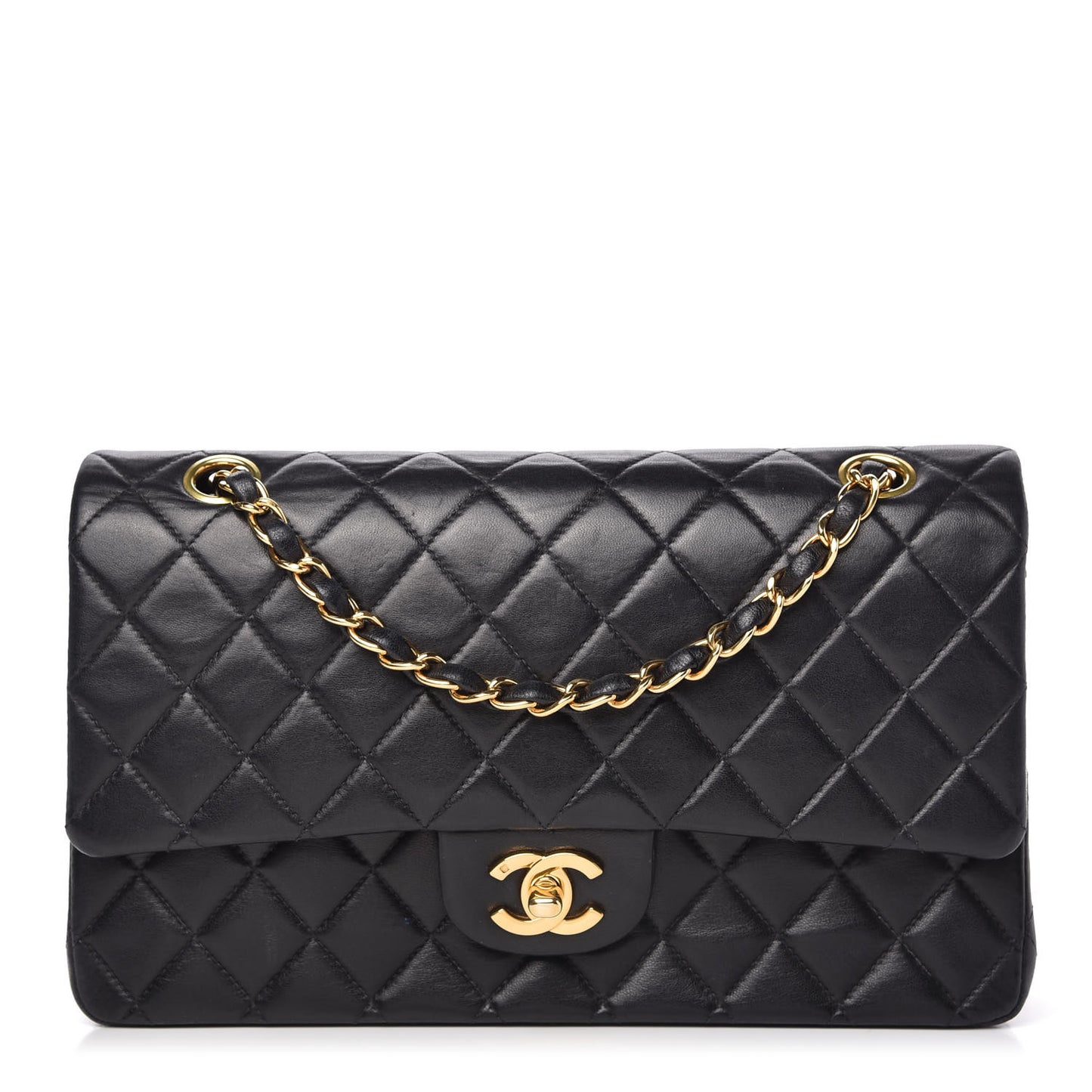 Lambskin Quilted Medium Double Flap Black