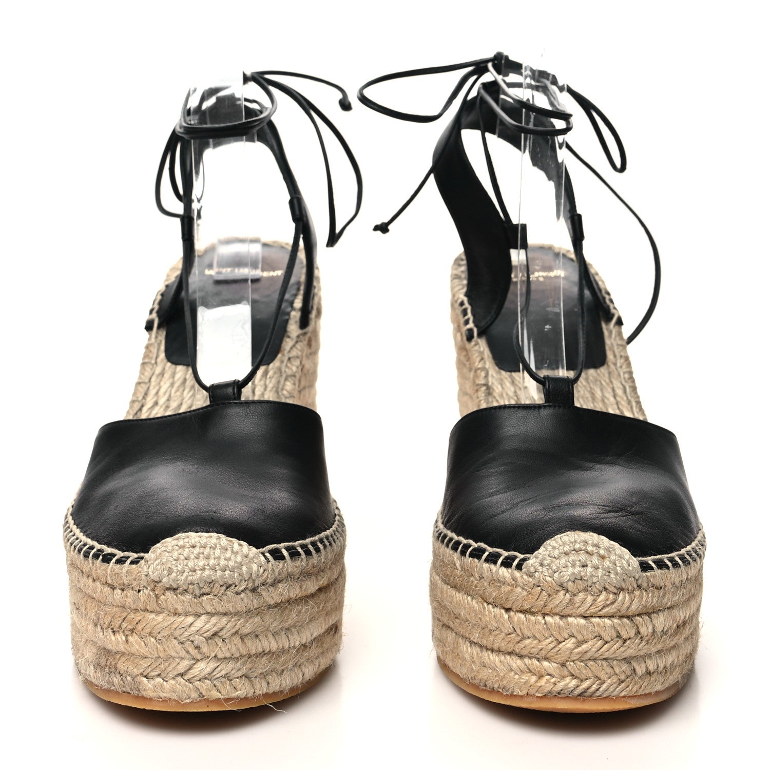 Saint Laurent Calfskin Espadrille Lace-Up Wedges 40 Black 2 of 11