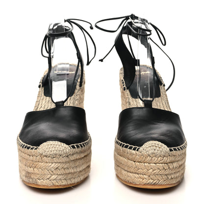 Saint Laurent Calfskin Espadrille Lace-Up Wedges 40 Black 2 of 11