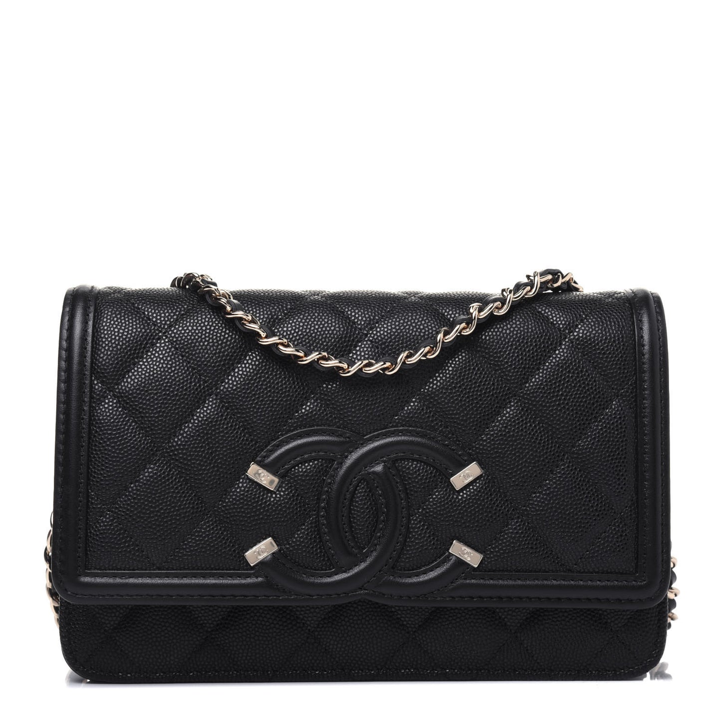 Caviar Quilted CC Filigree Wallet On Chain WOC Black