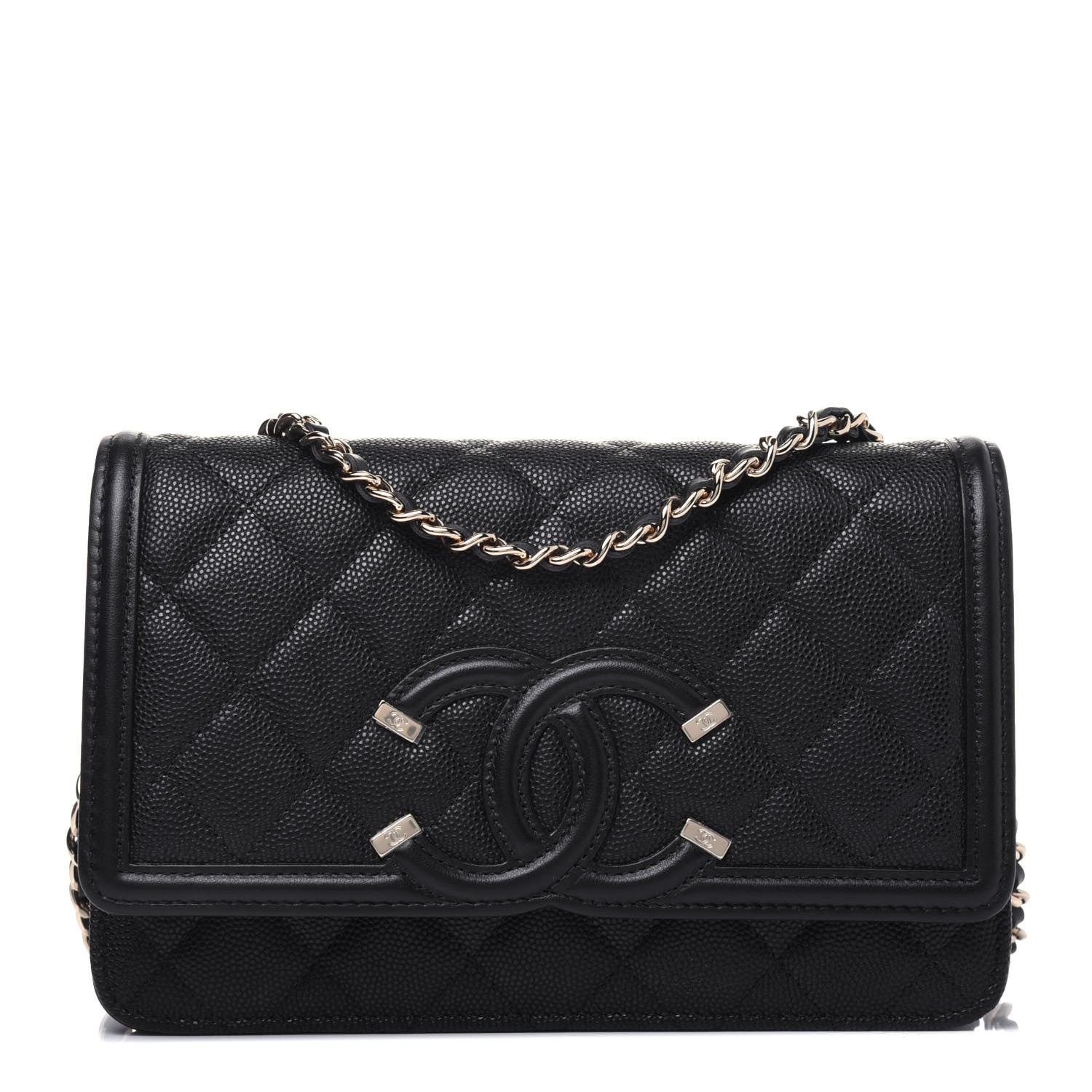 Chanel Caviar Quilted CC Filigree Wallet On Chain WOC Black 1 of 13