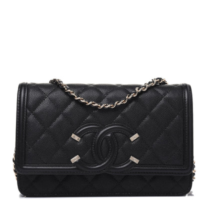Chanel Caviar Quilted CC Filigree Wallet On Chain WOC Black 1 of 13