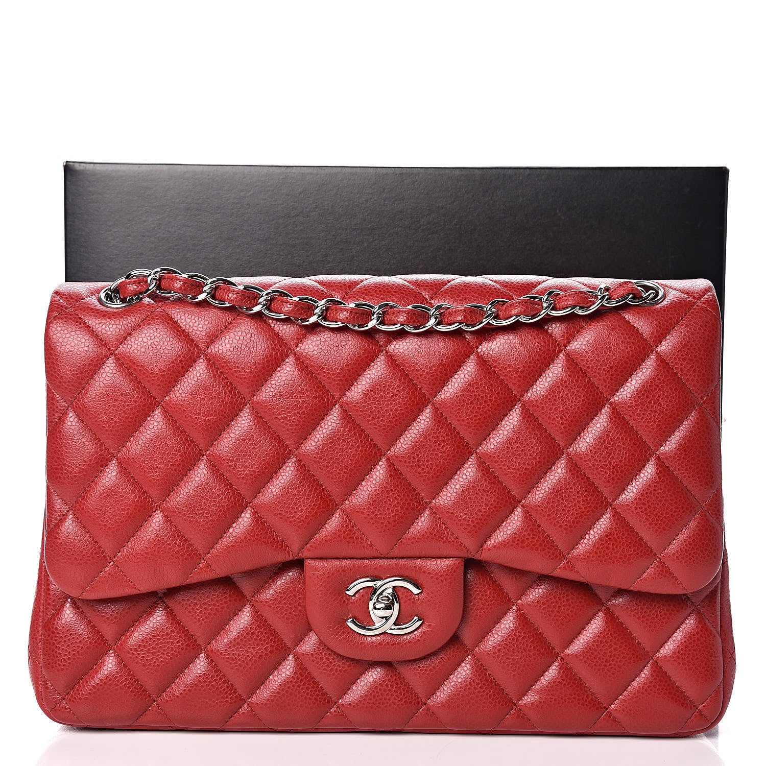 Chanel Caviar Quilted Jumbo Double Flap Red 10 of 10