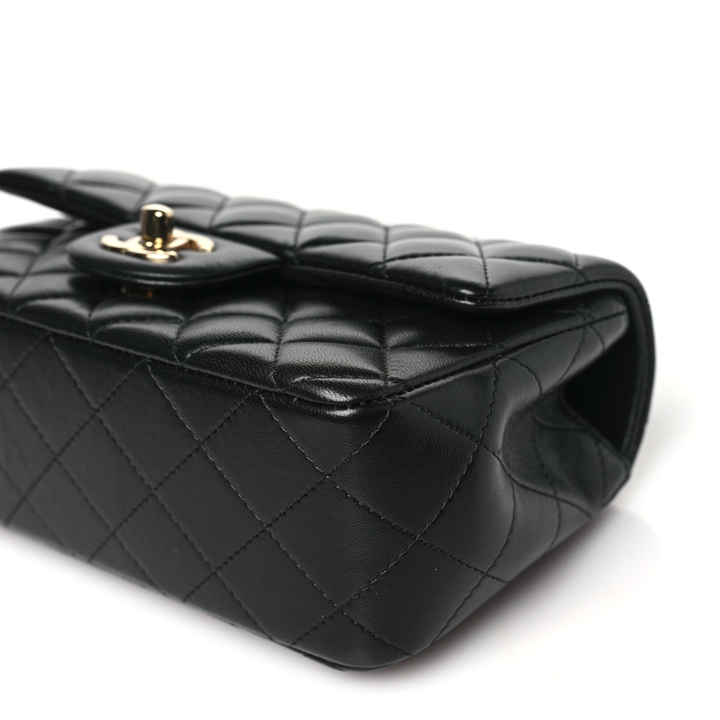 Lambskin Quilted Mini Top Handle Rectangular Flap Black