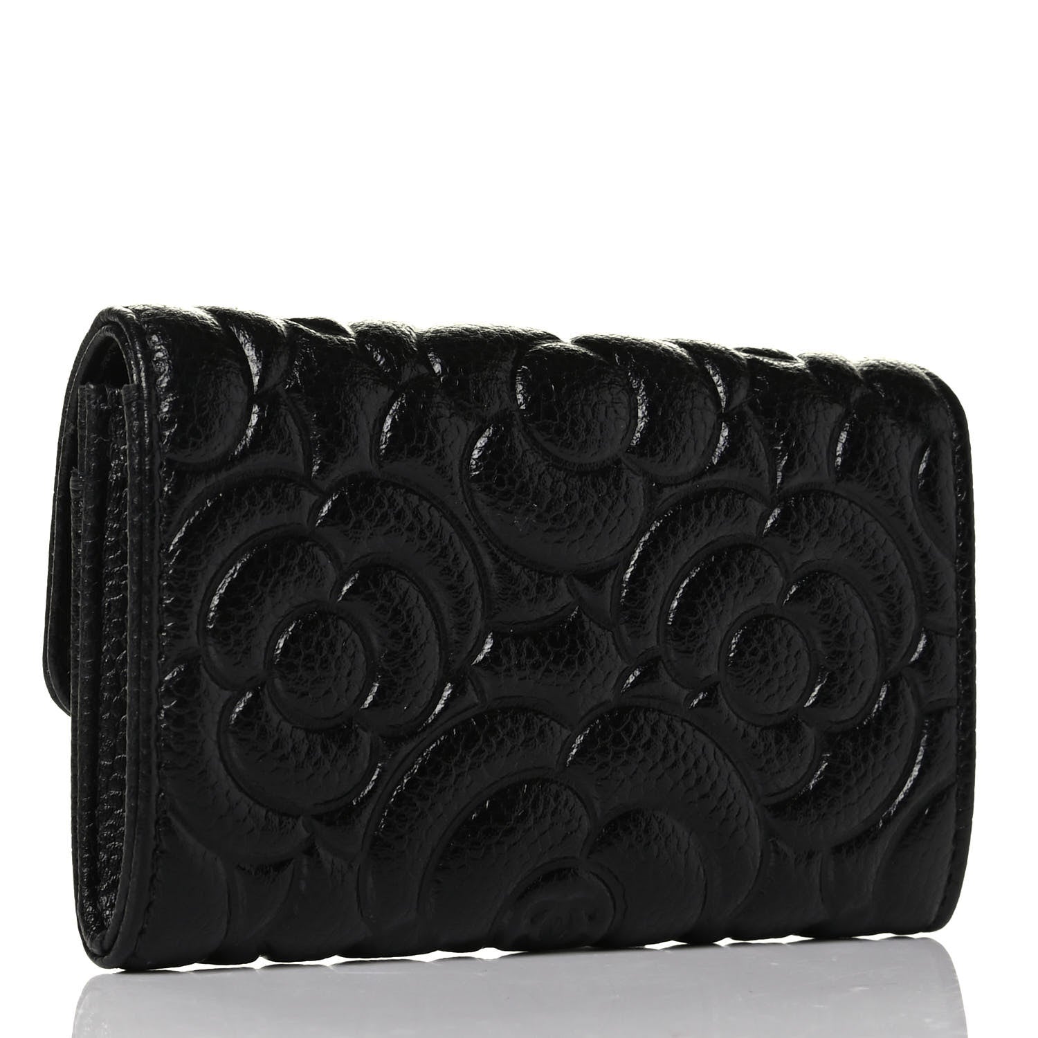 Chanel Caviar Camellia Embossed Card Holder Wallet Black 4 of 8