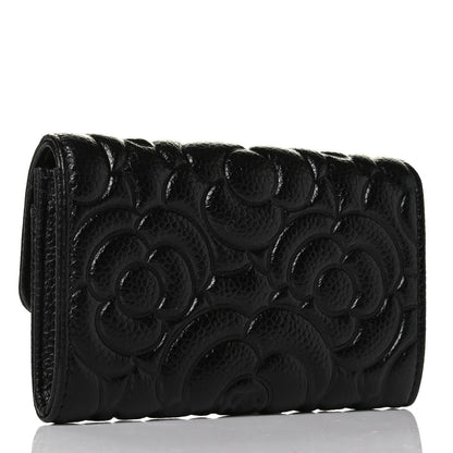 Chanel Caviar Camellia Embossed Card Holder Wallet Black 4 of 8
