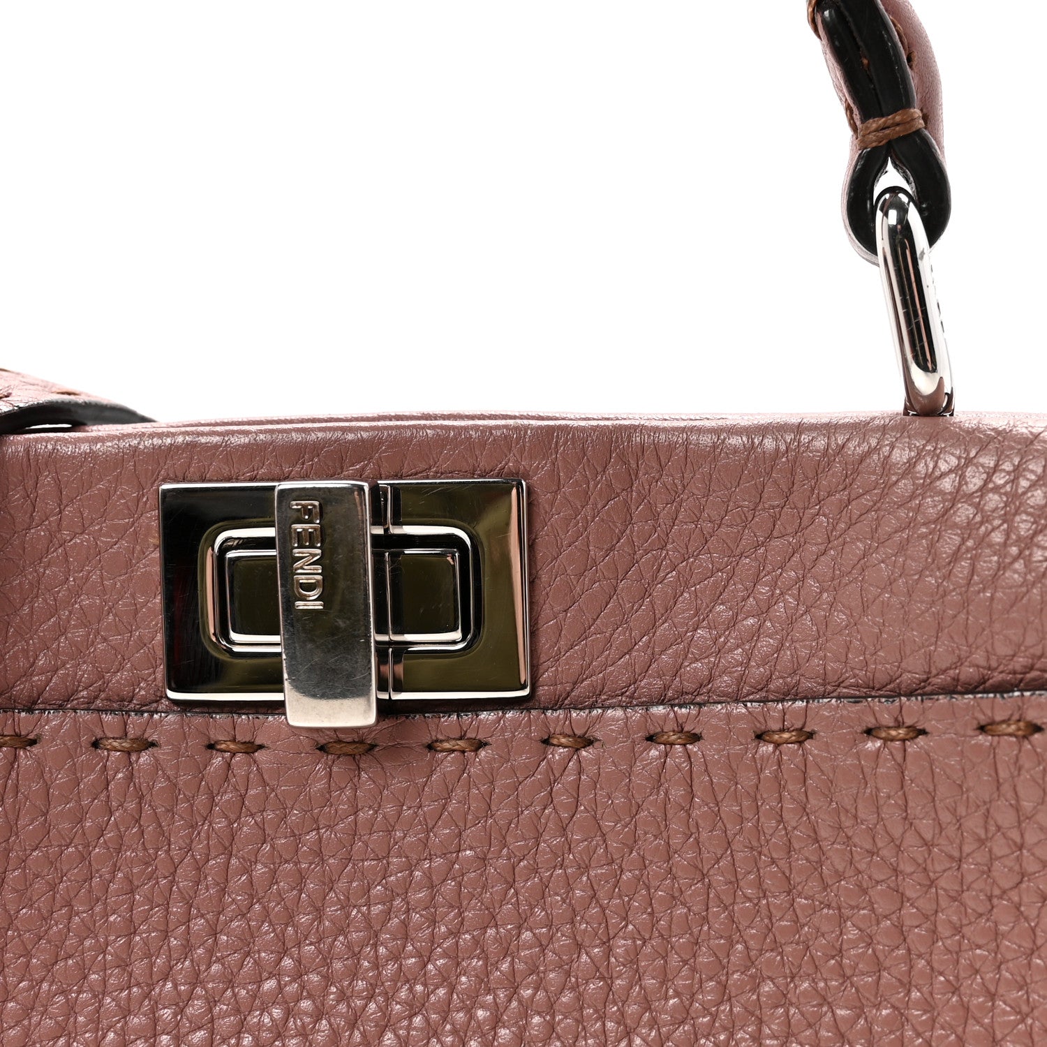 Fendi Cuoio Romano Selleria Bi-Color Mini Peekaboo Iconic Satchel English Rose Camelia 7 of 9