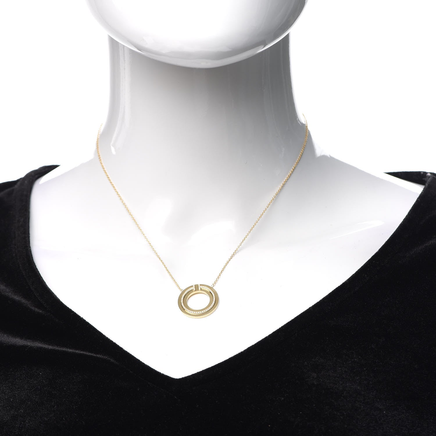 Tiffany 18K Yellow Gold Diamond T Circle Pendant Necklace 2 of 6