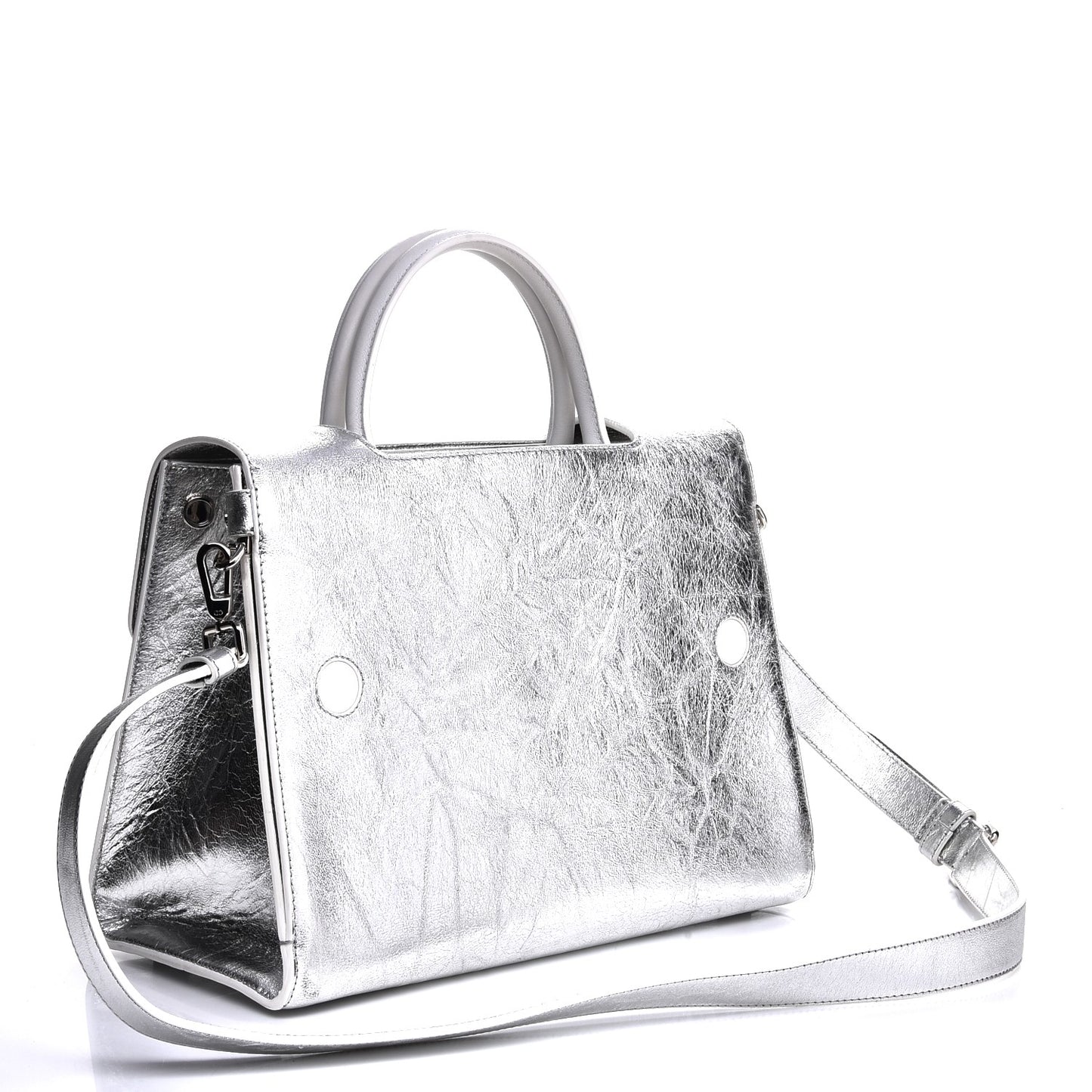 Metallic Calfskin Medium Diorever Flap Silver