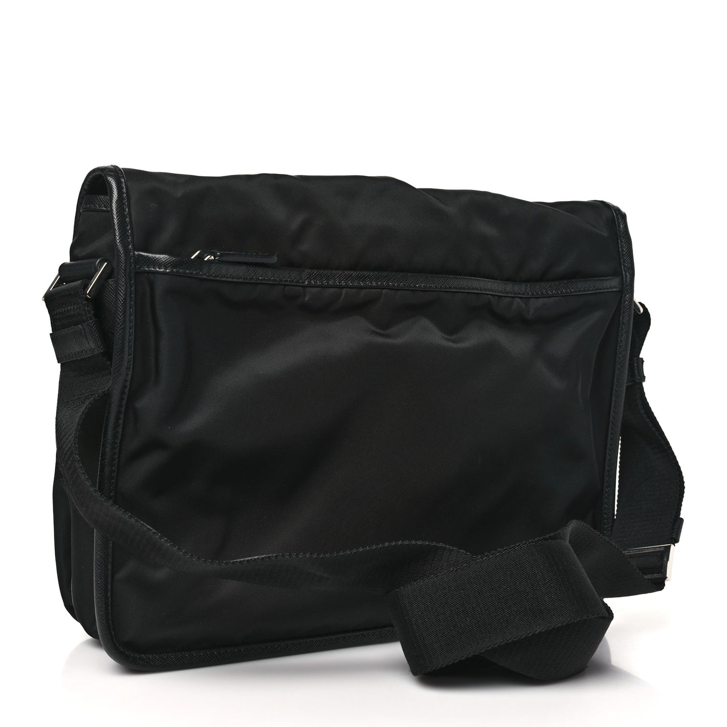 Tessuto Nylon Saffiano Large Double Snap Buckle Messenger Bag Black