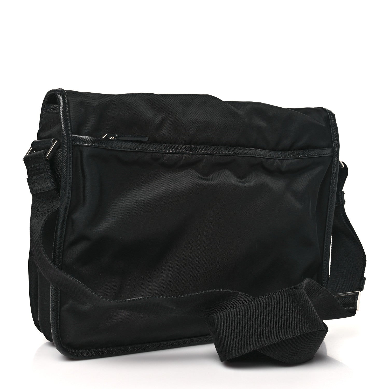 Prada Tessuto Nylon Saffiano Large Double Snap Buckle Messenger Bag Black 2 of 10