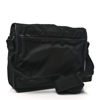 Prada Tessuto Nylon Saffiano Large Double Snap Buckle Messenger Bag Black 2 of 10