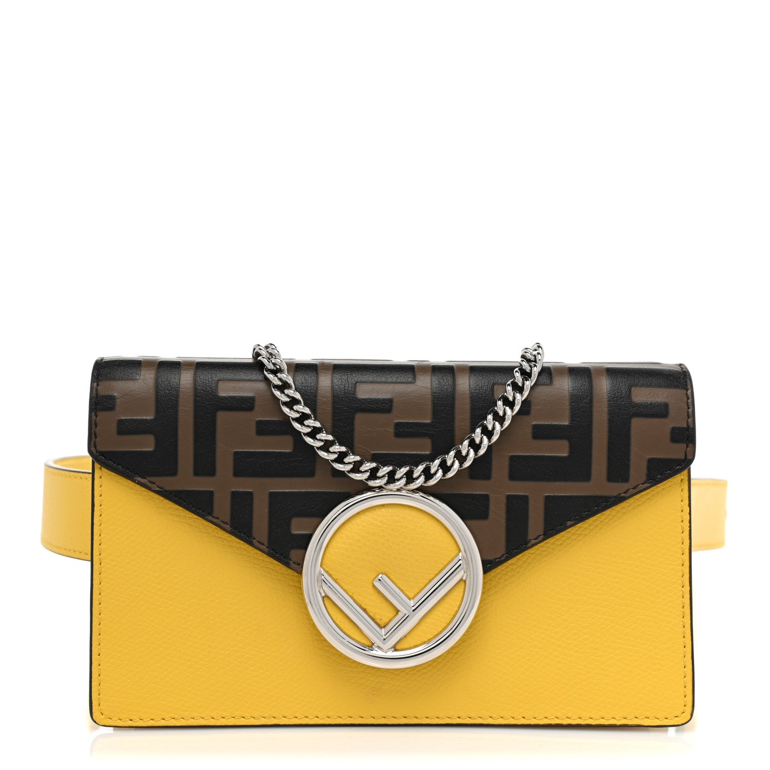 Fendi Vitello Cruise F is Fendi Bi-Color FF 1974 Embossed Envelope Belt Bag Maya Black Sunflower 1 of 12