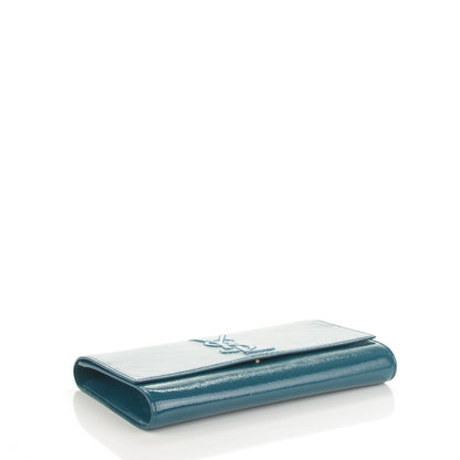 Saint Laurent Textured Patent Monogram Large Belle de Jour Clutch Turquoise 4 of 7