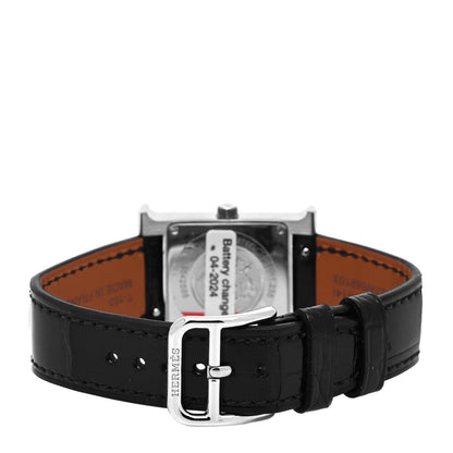 Hermes Stainless Steel Alligator Diamond Bezel Mother of Pearl 21mm Heure H Hour Quartz Watch Noir 3 of 5