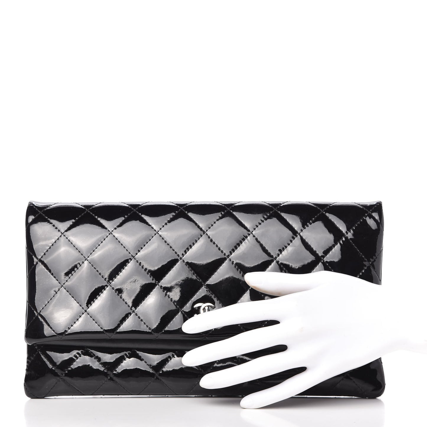 Patent Calfskin Quilted Beauty CC Clutch Black