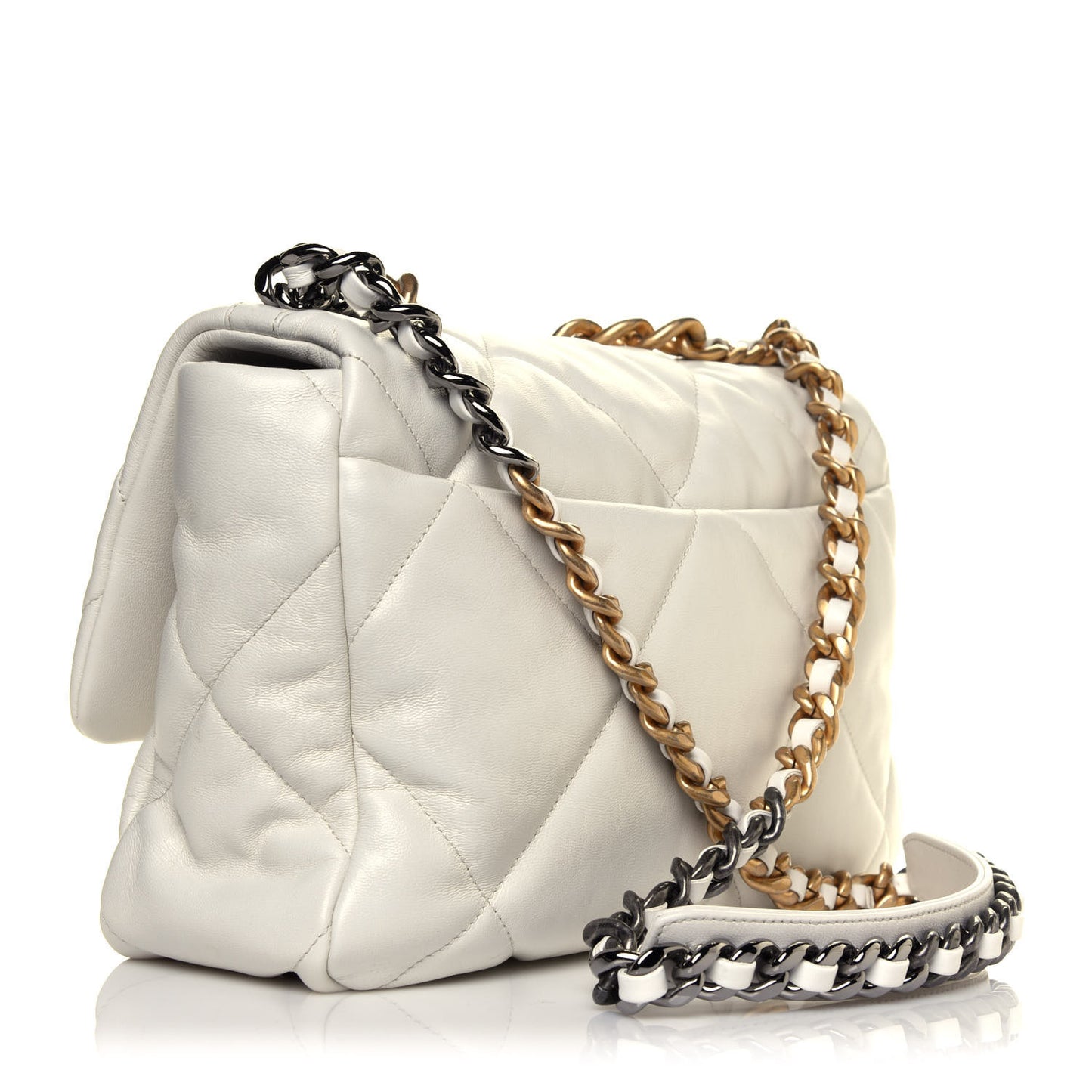 Lambskin Quilted Large Chanel 19 Flap White
