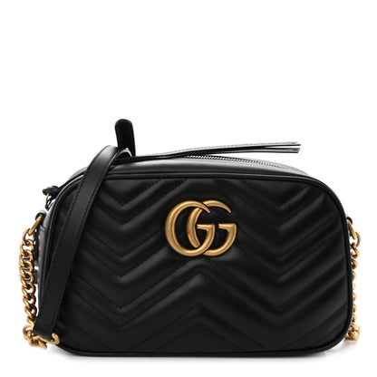 Gucci Calfskin Matelasse Small GG Marmont Chain Shoulder Bag Black 1 of 10