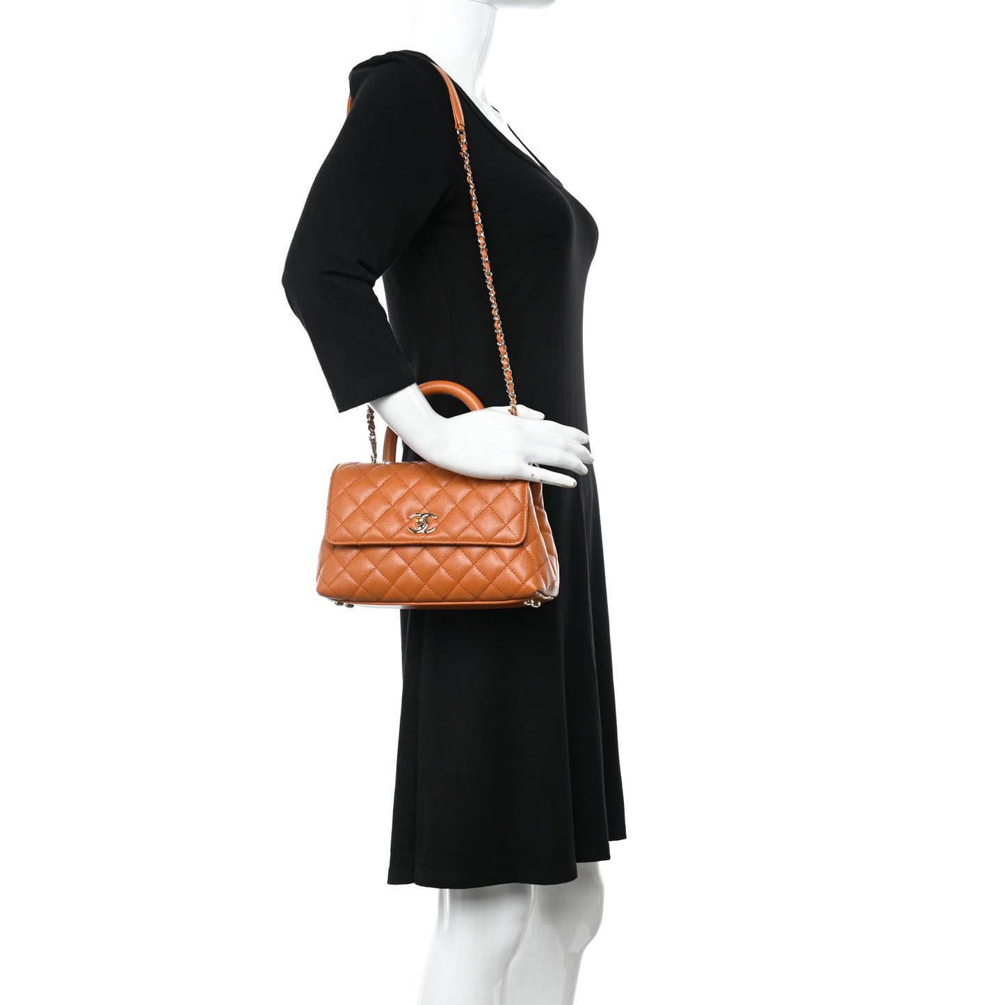 Caviar Quilted Mini Coco Handle Flap Brown