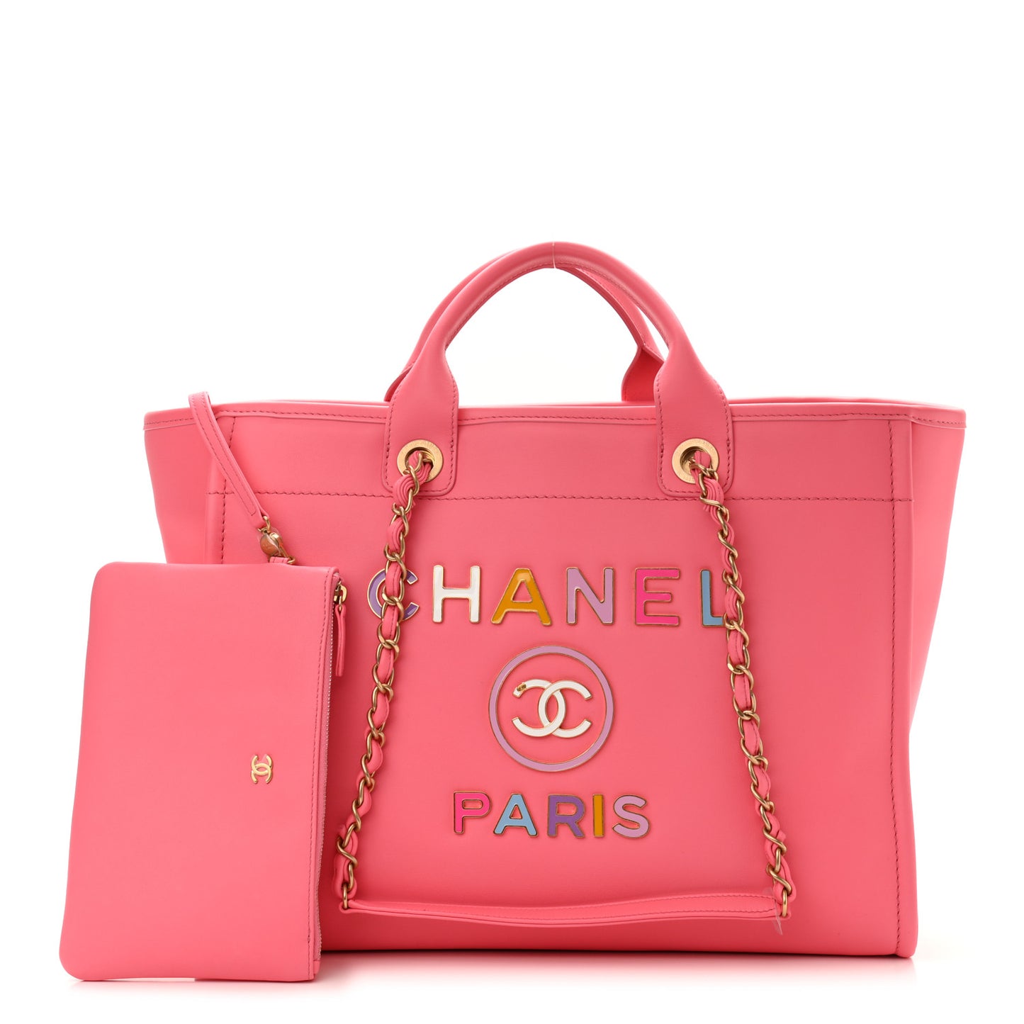 Calfskin Medium Deauville Tote Coral Pink