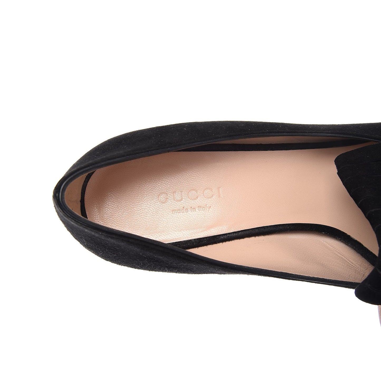Kid Scamosciato GG Marmont Fringe 50mm Loafer Pumps 37 Black