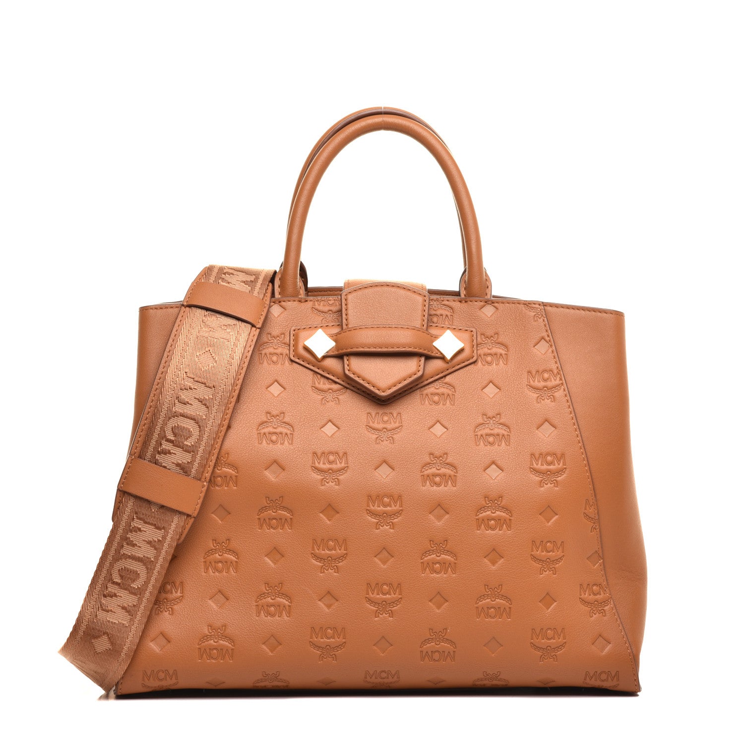 MCM Calfskin Ottomar Monogram Medium Essential Tote Cognac 1 of 8