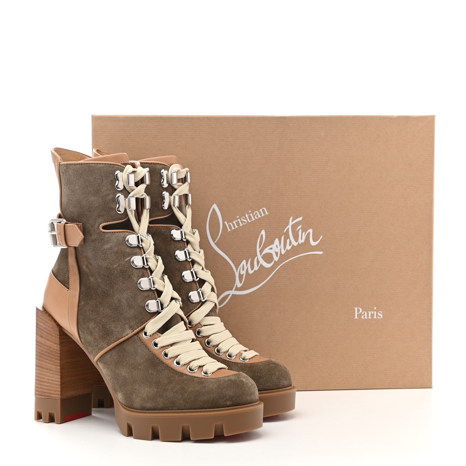 Christian Louboutin Suede Calfskin Macademia 100 Biker Platform Boots 36 Silex Light Cuir Dark Beige 11 of 11