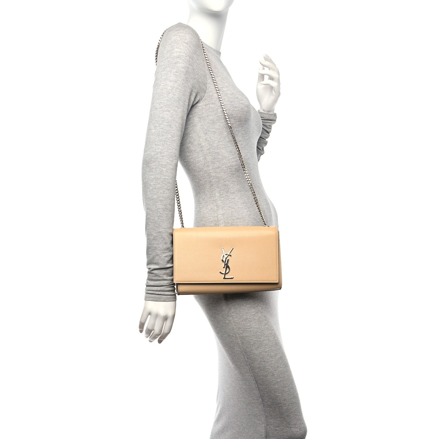 Saint Laurent Grain De Poudre Medium Monogram Kate Satchel Dark Beige 2 of 10