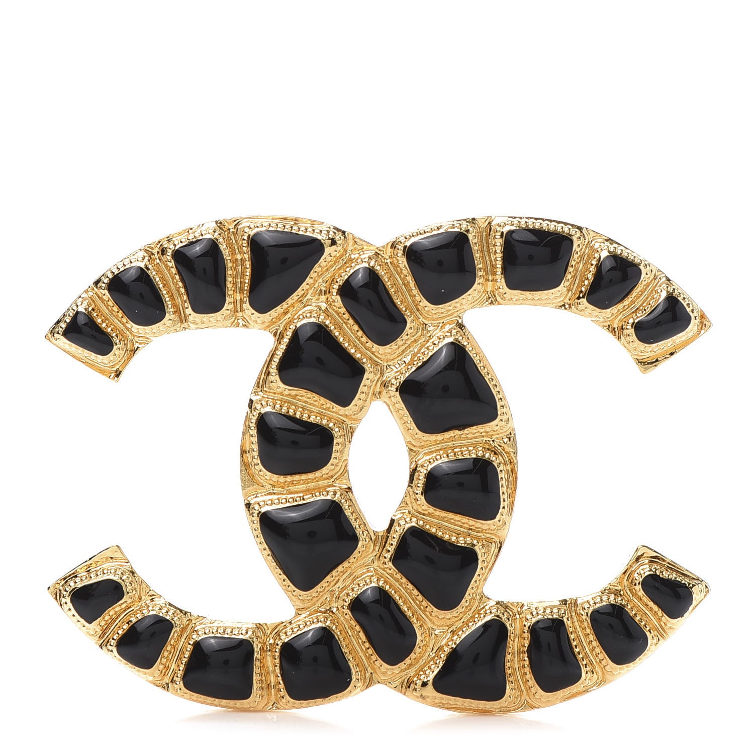 Chanel Gripoix Poured Glass Along The Nile CC Brooch Black Gold 1 of 5