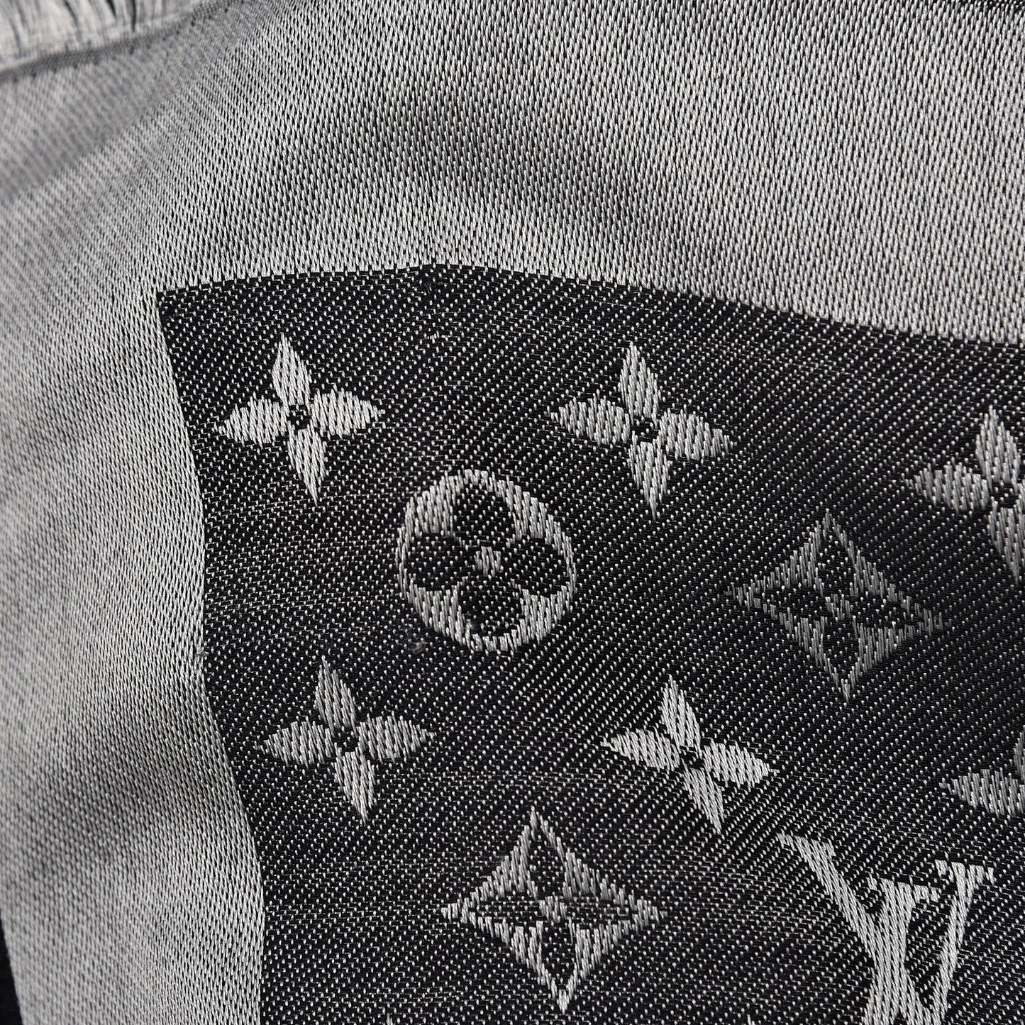 Wool Silk Monogram Denim Shawl Black