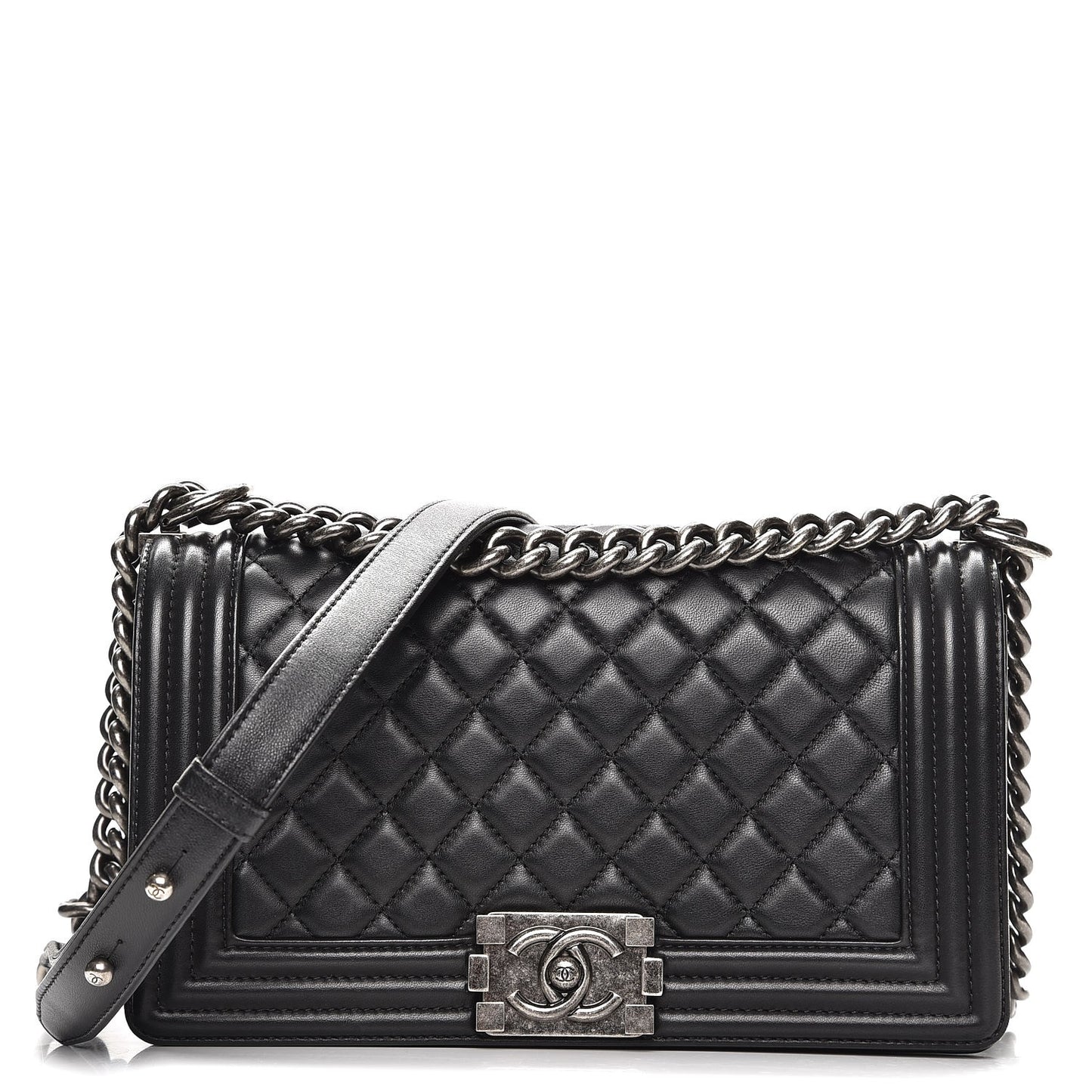 Lambskin Quilted Medium Boy Flap Black