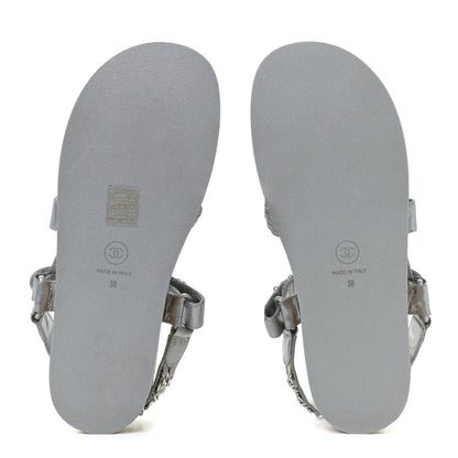 Chanel Metallic Calfskin Chain Flat Sandals 38 Silver 6 of 9