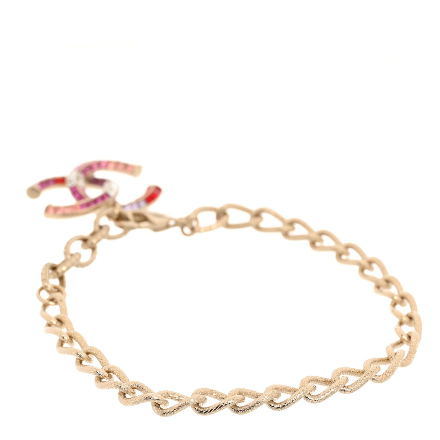 Chanel Baguette Crystal Chain CC Bracelet Pink Gold 3 of 6