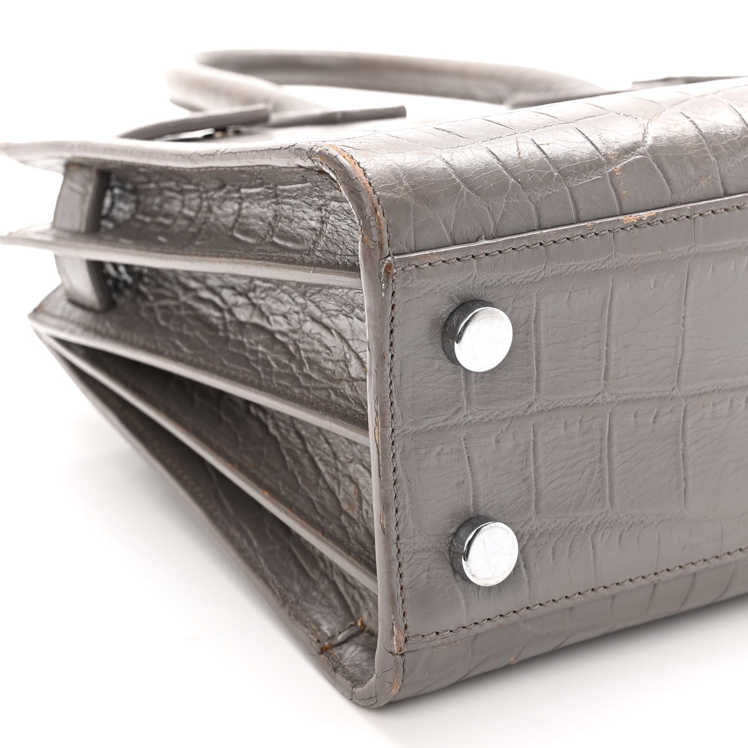 Saint Laurent Calfskin Crocodile Embossed Nano Sac De Jour Fog 8 of 23