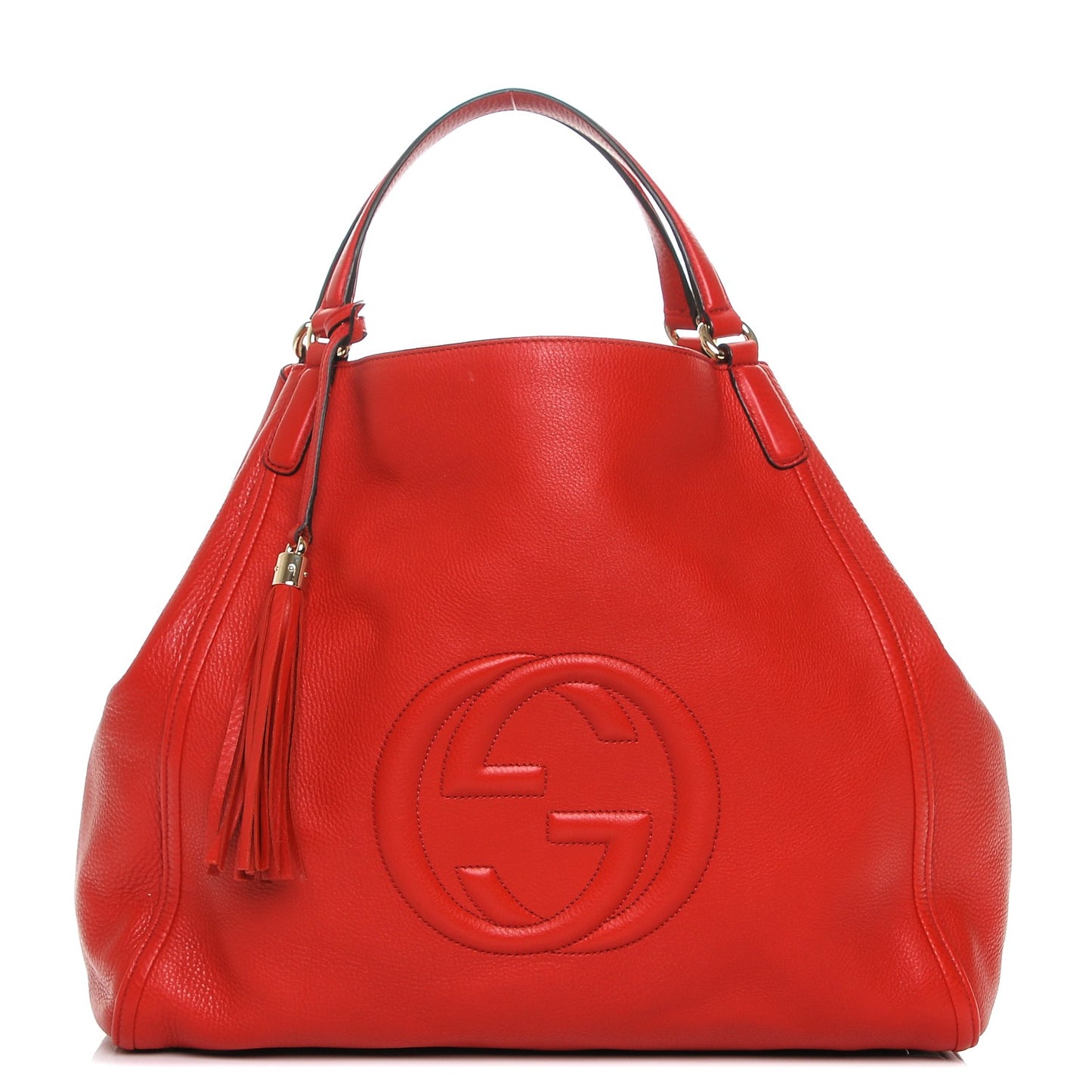 Pebbled Calfskin Large Soho Shoulder Bag Red