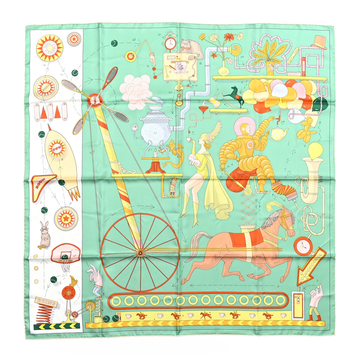 Hermes Silk Tea For Two Scarf 90 Vert Jade White 1 of 4