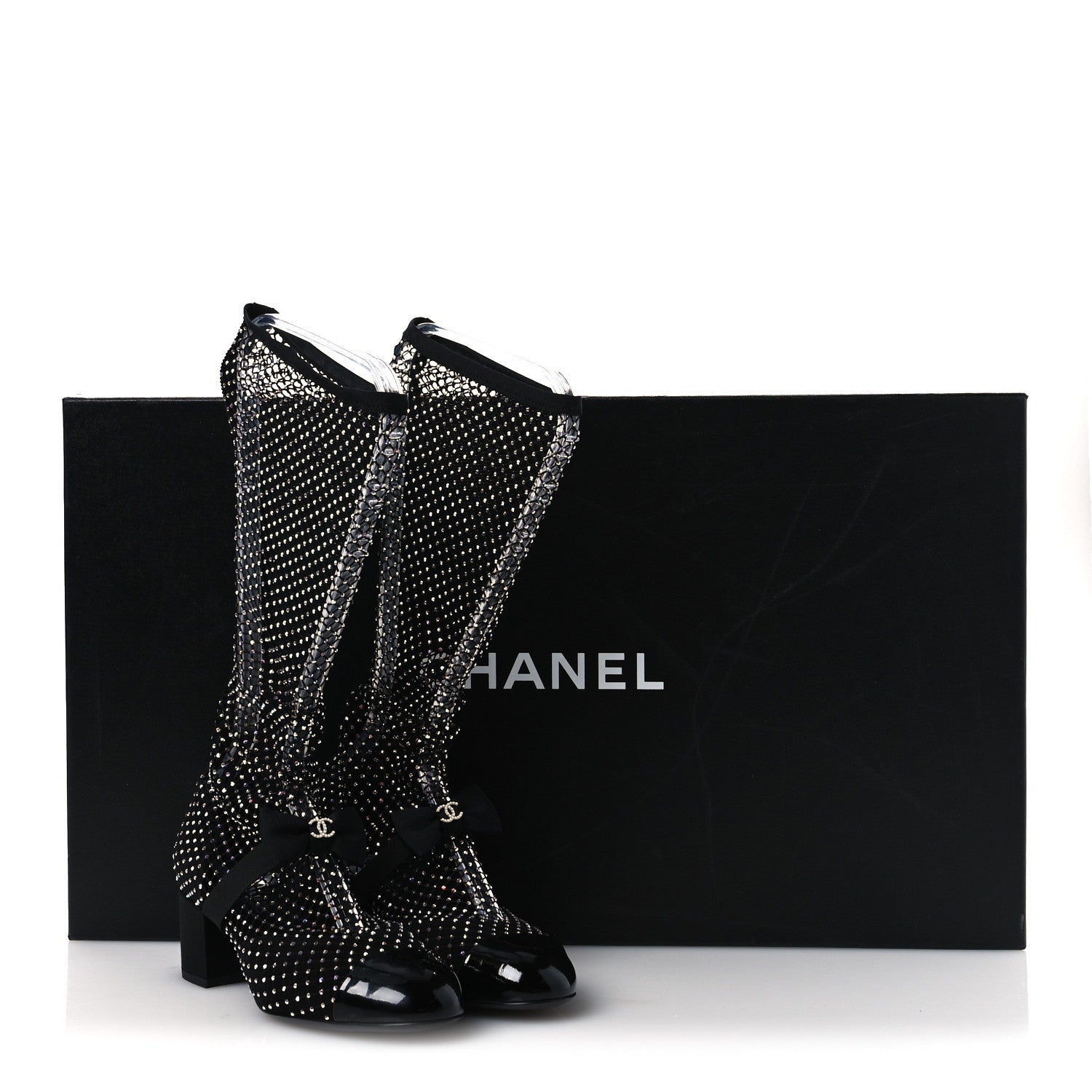 Chanel Resille Strass Kid Suede Patent Mary Jane Short Boots 37 Black 10 of 10