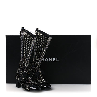 Chanel Resille Strass Kid Suede Patent Mary Jane Short Boots 37 Black 10 of 10