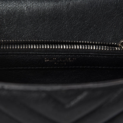 Saint Laurent Sheepskin Matelasse Chevron Monogram Medium College Bag Black 9 of 13